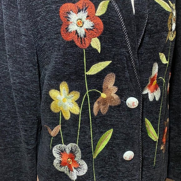 Vintage Daniel K Velvet Floral Embroidered Coat Size L Black. - Picture 5 of 10